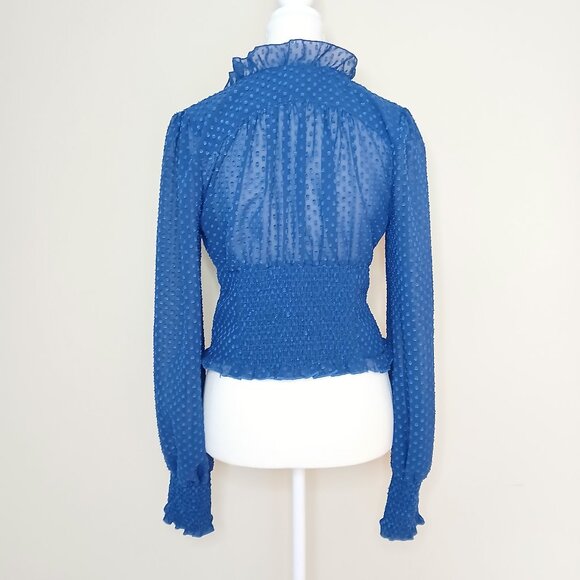 Free People Smocked Ruffled Sheer Polka Dot Blouse Size Small - Picture 4 of 9